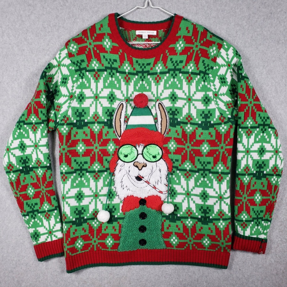 Celebrate Together Ugly Christmas Sweater Llama Fair Isle XL Great Fun‎